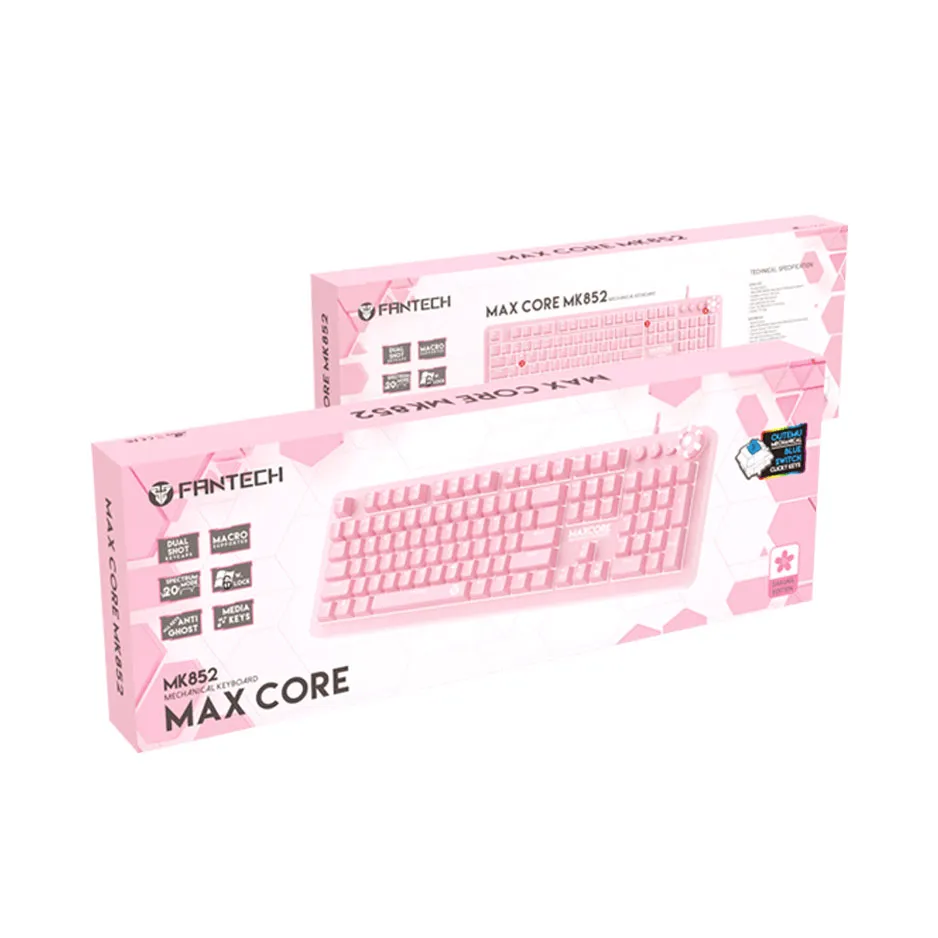Fantech MAX CORE MK852 SAKURA EDITION RGB Gaming Mechanical Keyboard, OUTEMU BLUE SWITCH, Double SHOT KeyCaps, Full Size - Pink