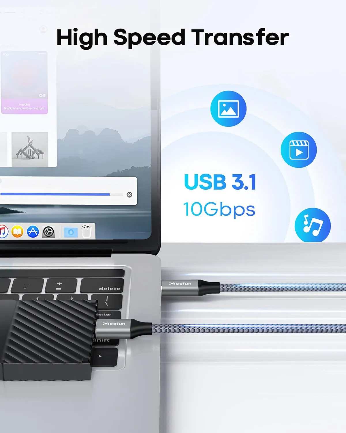 Cleefun USB-C to Micro B Cable 2m, 10Gbps for External Hard Drive, Seagate, WD, Toshiba, Westgate and More, Nylon Braided - Grey