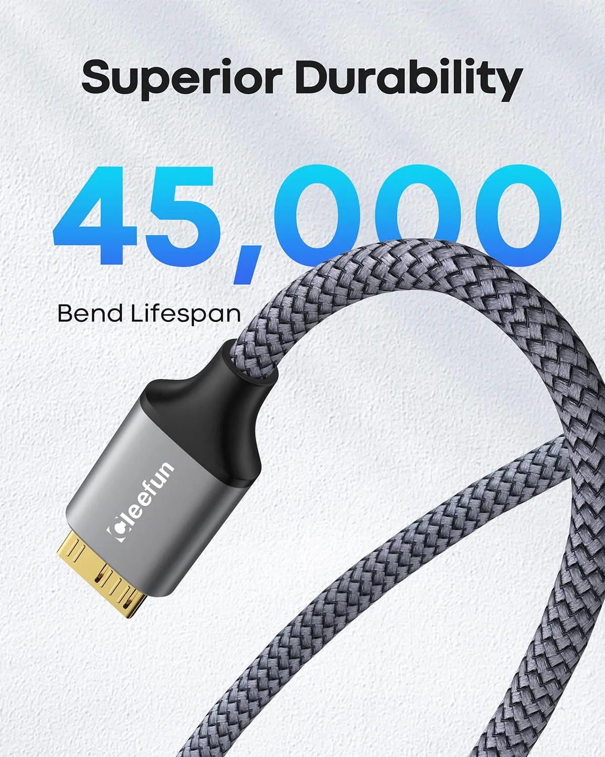 Cleefun USB-C to Micro B Cable 2m, 10Gbps for External Hard Drive, Seagate, WD, Toshiba, Westgate and More, Nylon Braided - Grey