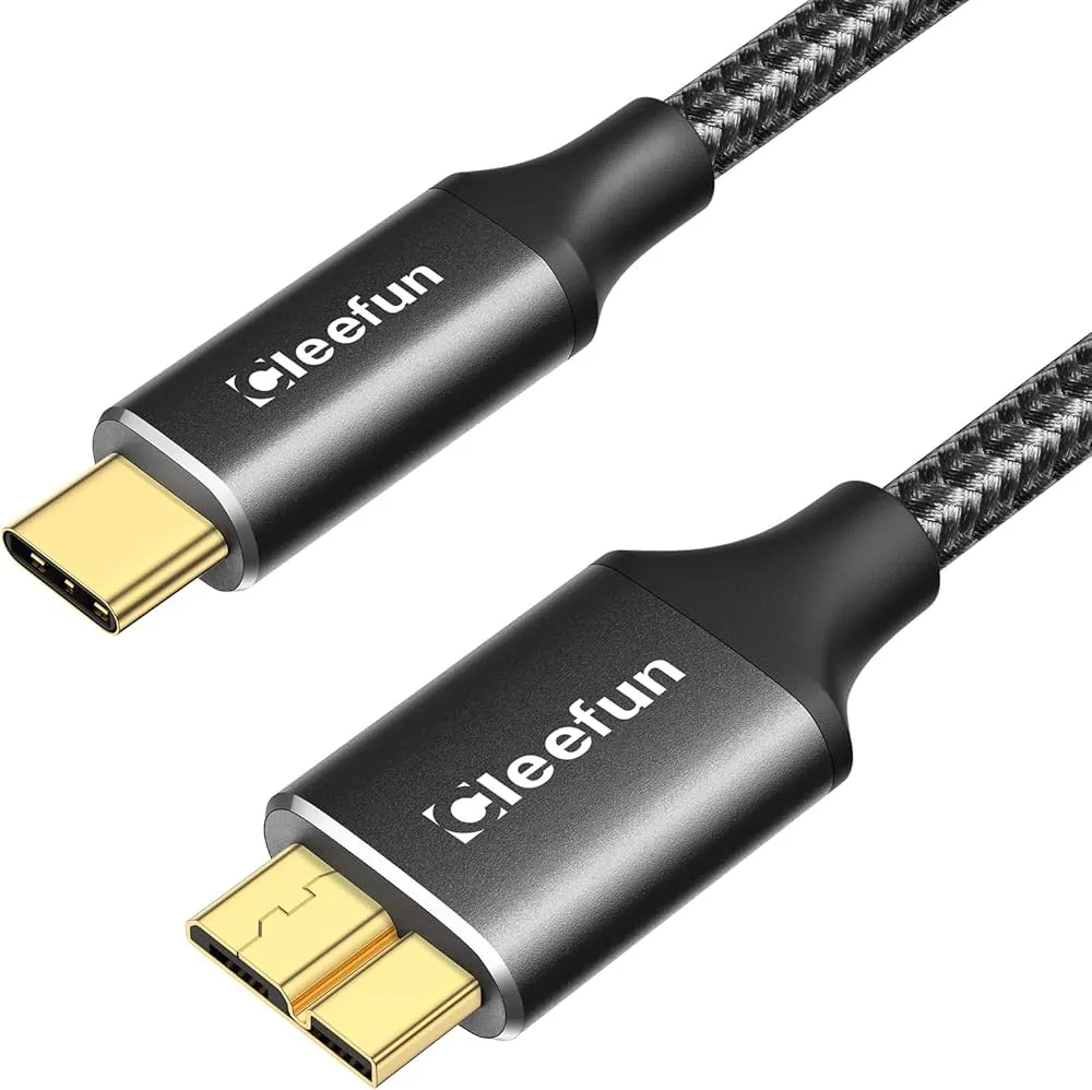 Cleefun USB-C to Micro B Cable 2m, 10Gbps for External Hard Drive, Seagate, WD, Toshiba, Westgate and More, Nylon Braided - Grey