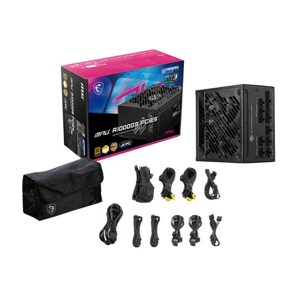 MSI MPG A1000GS PCIE5, Fully Modular Gaming 1000W Power Supply, 80+ Gold, ATX 3.1 & PCIe 5.1 Ready