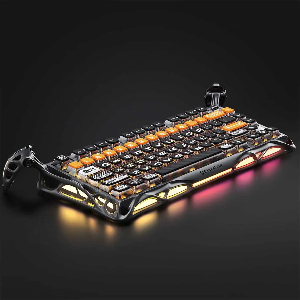 GravaStar Mercury K1 Pro 75% Layout RGB Custom Keyboard, Aluminum Alloy Matte Black Frame with Phoenix-Inspired Keycaps, Hot-Swappable Linear Switches – CyberFlare
