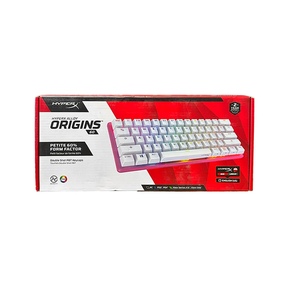 HyperX Alloy Origins 60 Mechanical Gaming Keyboard, Linear Red Switch, Double Shot PBT Keycaps, RGB LED Backlit, NGENUITY Software Compatible, Pink - Open Box