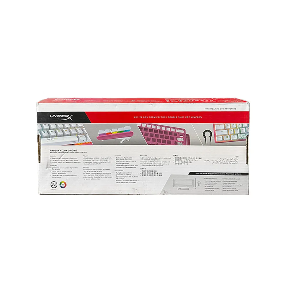 HyperX Alloy Origins 60 Mechanical Gaming Keyboard, Linear Red Switch, Double Shot PBT Keycaps, RGB LED Backlit, NGENUITY Software Compatible, Pink - Open Box