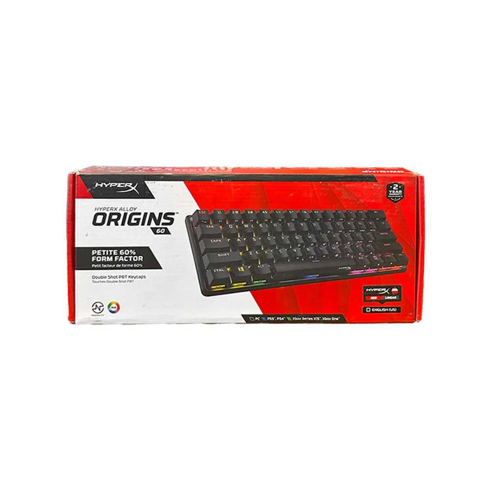 HyperX Alloy Origins 60, Mechanical Gaming Keyboard, 60%, RGB LED Backlit, PC, PS4, Xbox One- Linear HyperX Red Switch - Open Box