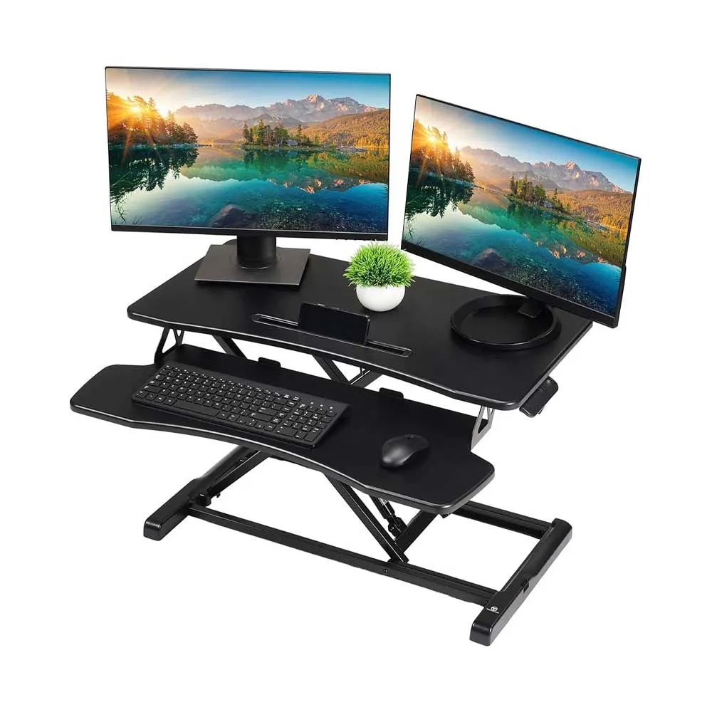 TechOrbits Rise-X Standing Desk Converter - Height Adjustable Standing Desk Bracket - Sit-Stand Office Workstation - 32-inch Surface - Black