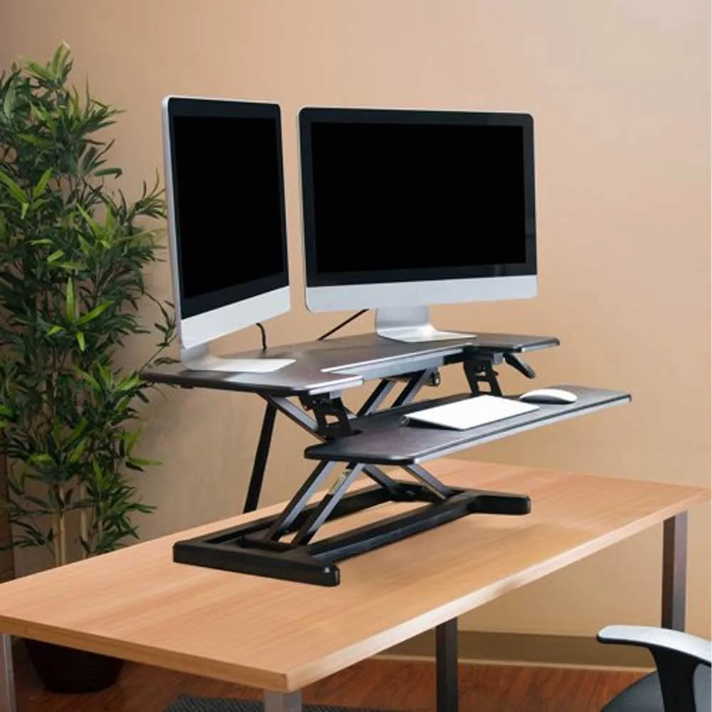 TechOrbits Rise-X Standing Desk Converter - Height Adjustable Standing Desk Bracket - Sit-Stand Office Workstation - 32-inch Surface - Black