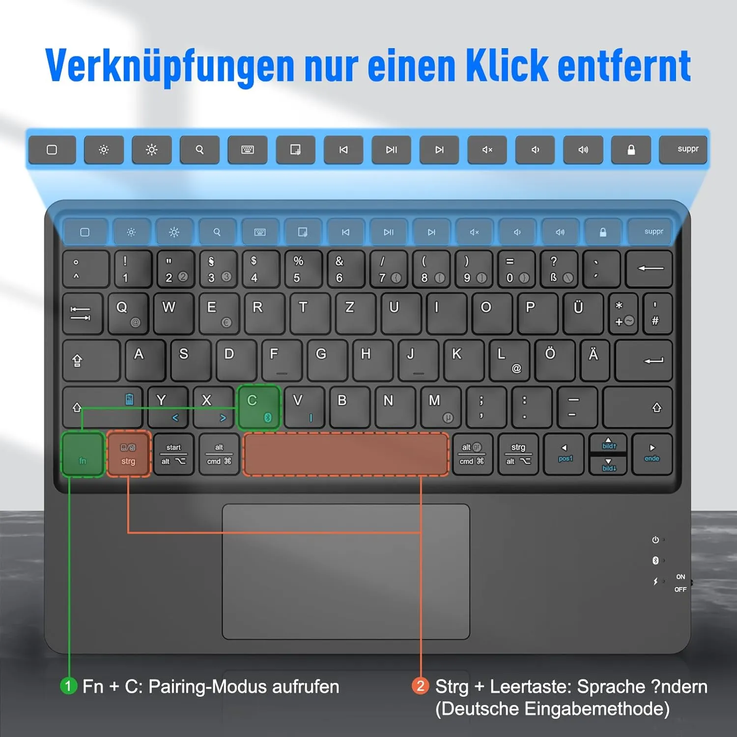 Fintie Wireless Bluetooth Keyboard with Touchpad, German Layout