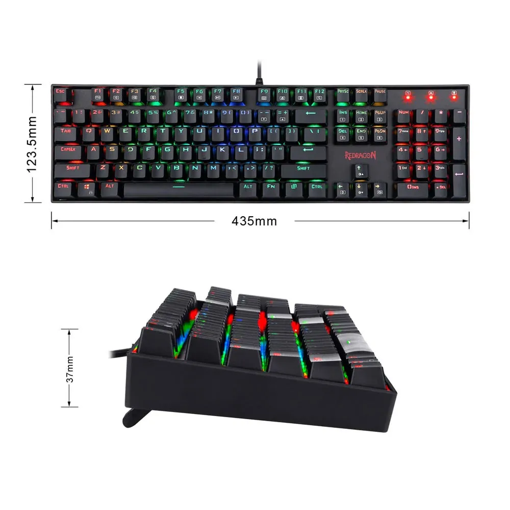 Redragon K551-RGB-MITRa Mechanical Gaming RGB Backlit 104 Key Full Without Conflict 12 Multimedia Keys Winglock PC, Blue switches  - Black