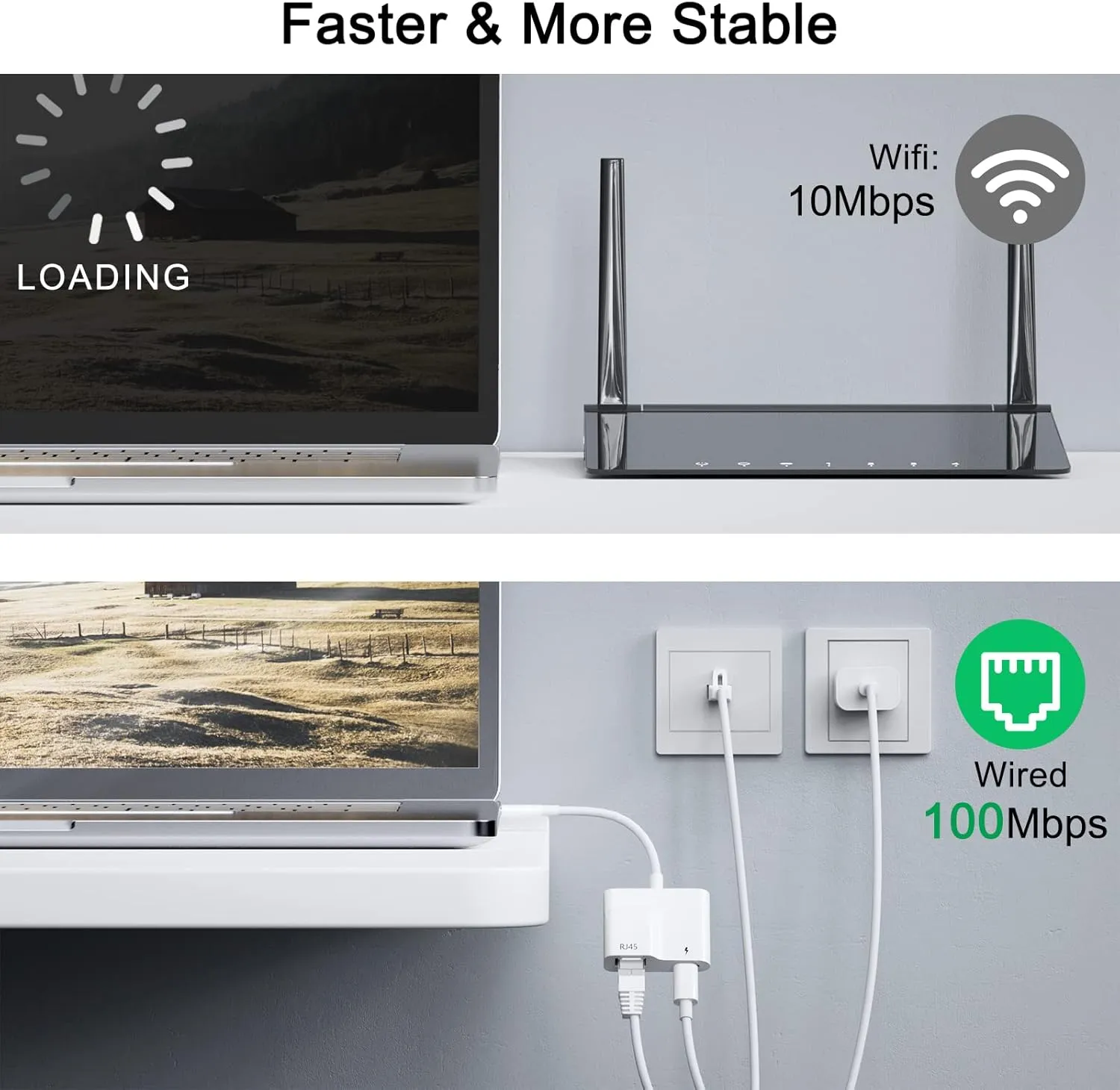 USB Type-C to Ethernet Adapter with Power 60W Charging for MacBook Pro/Air, Pad, Surface, XPS, Galaxy