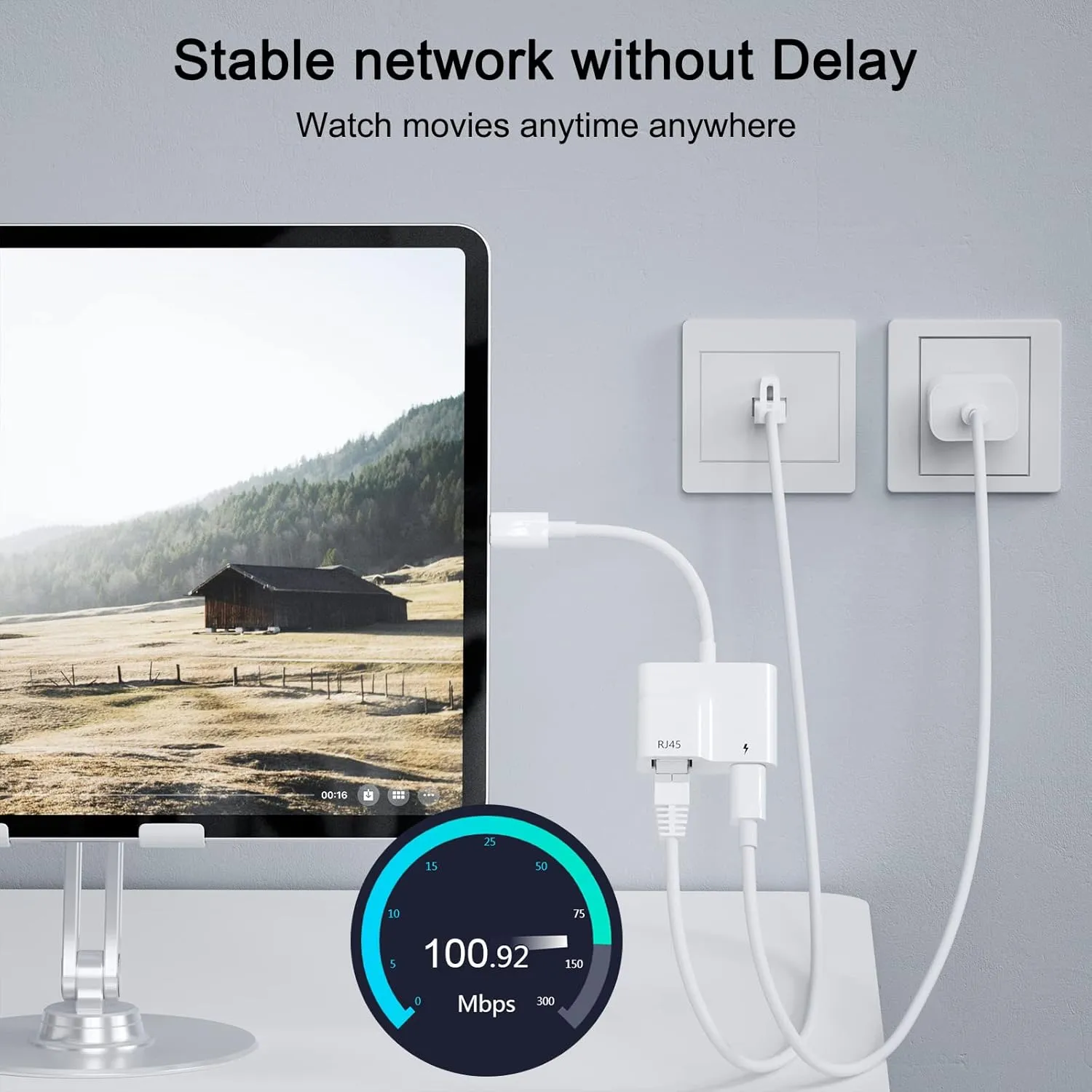 USB Type-C to Ethernet Adapter with Power 60W Charging for MacBook Pro/Air, Pad, Surface, XPS, Galaxy