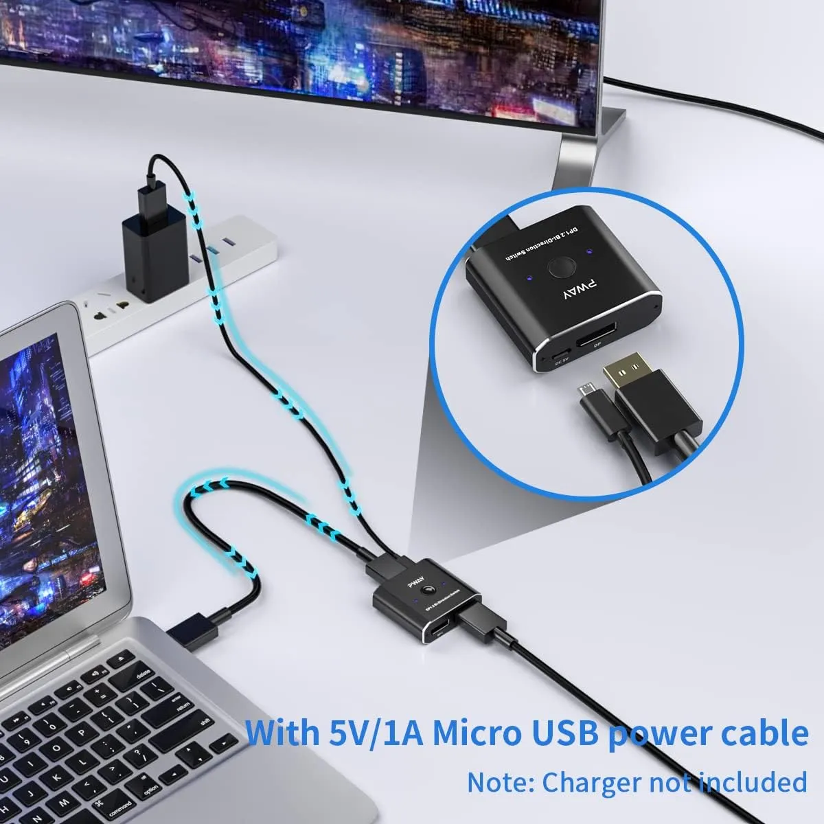 PWAY DisplayPort Switch DP 1.2 Switch Bi-Direction 4K@60Hz Splitter Converter for Multiple Source and Displays