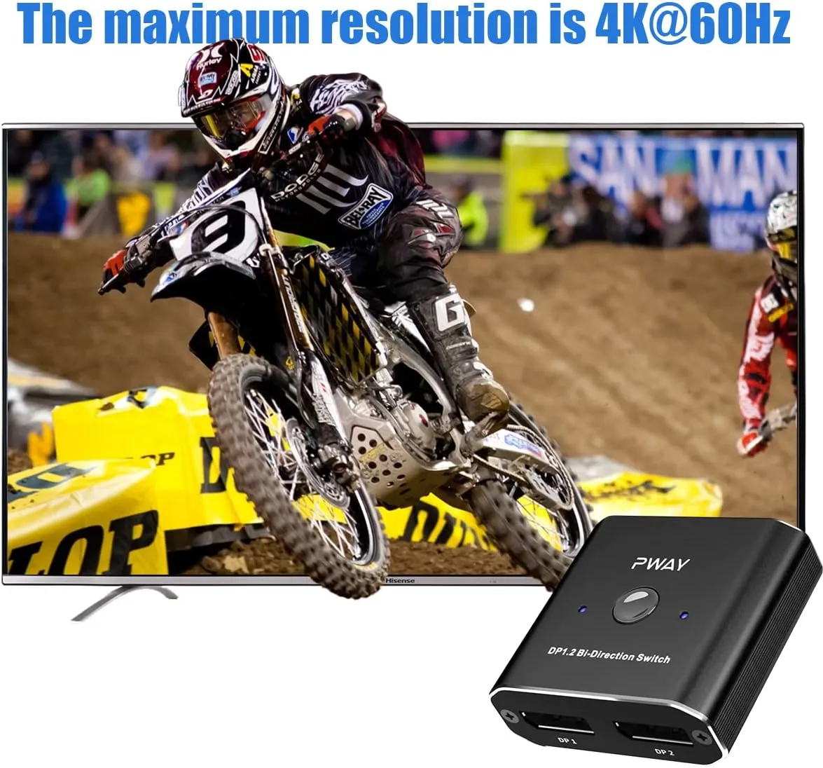 PWAY DisplayPort Switch DP 1.2 Switch Bi-Direction 4K@60Hz Splitter Converter for Multiple Source and Displays