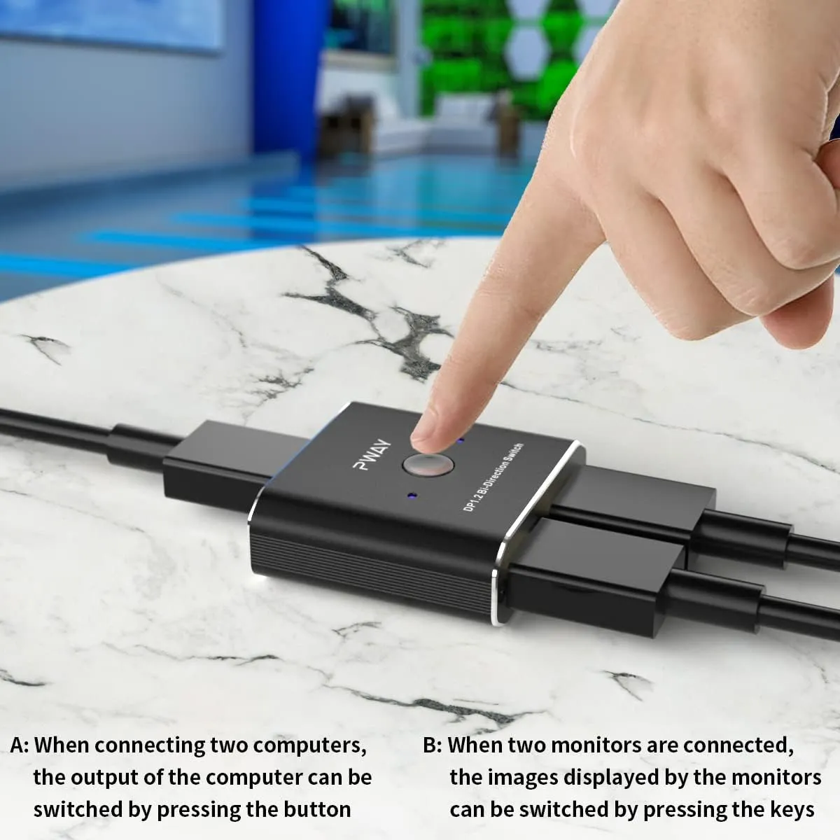 PWAY DisplayPort Switch DP 1.2 Switch Bi-Direction 4K@60Hz Splitter Converter for Multiple Source and Displays