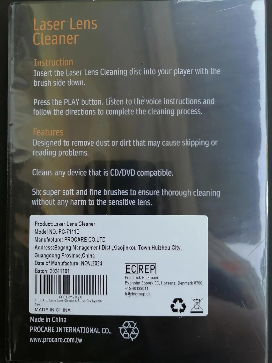 PROCARE Laser Lens Cleaner, Ideal For CD Player, DVD Player, Optical Disc Drive, Safe And Effective 6 Brush Dry System