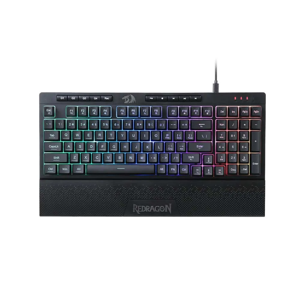Redragon K515 Shiva Wired RGB Membrane Gaming, 98 Keys Mechanical-Feel Keyboard w/Smooth Linear Switch, Detachable Wrist Rest, Software Supported - Black