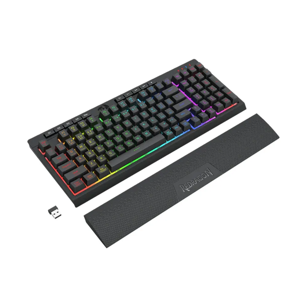 Redragon K515 Shiva Wired RGB Membrane Gaming, 98 Keys Mechanical-Feel Keyboard w/Smooth Linear Switch, Detachable Wrist Rest, Software Supported - Black