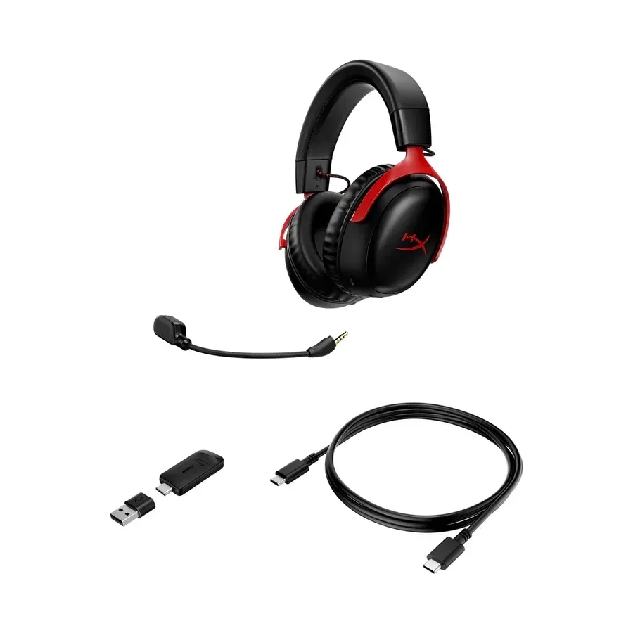 HyperX Cloud III Wireless, Gaming Headset for PC, PS5, PS4, up to 120-hour Battery, 2.4GHz Wireless, 53mm Angled Drivers, 10mm Microphone - Black/Red - OPEN BOX