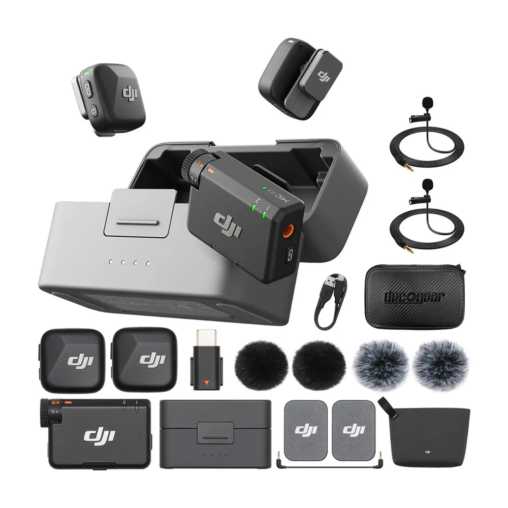 DJI Mic Mini (2 TX + 1 RX + Charging Case), Wireless Lavalier Microphone, 48h Use, Noise Cancelling