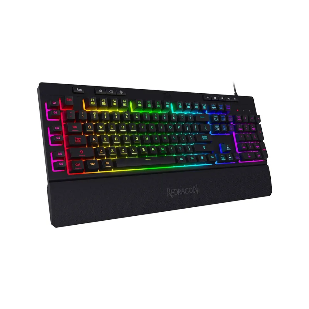 Redragon Shiva K512 RGB Backlit Membrane Wired Gaming with Multimedia Keys, 6 Extra On-Board Macro Keys, Wrist Rest- Black