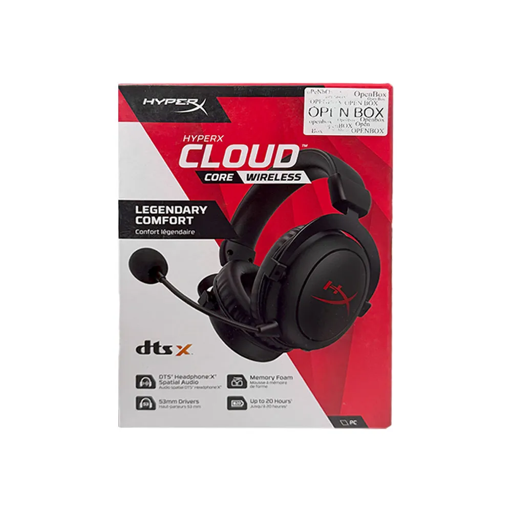 HyperX Cloud Core, Wireless, Detachable Noise Cancelling Microphone, Black - OPEN BOX