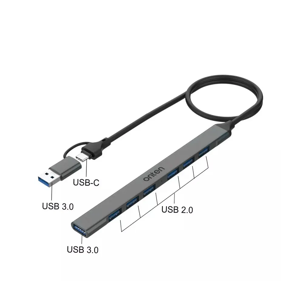 Onten Type-C/USB 3.0 To 7 Port USB HUB – Supper Slim – Up to 5Gbps | UCA9702