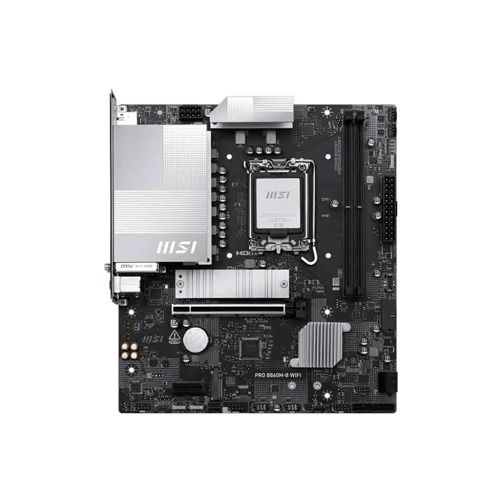 MSI PRO B860M-B Motherboard, mATX, LGA 1851 - Direct 6 Phases, DDR5 Memory Boost (9066+ MT/s OC), PCIe 5.0 x16, M.2 Gen5, 5G LAN