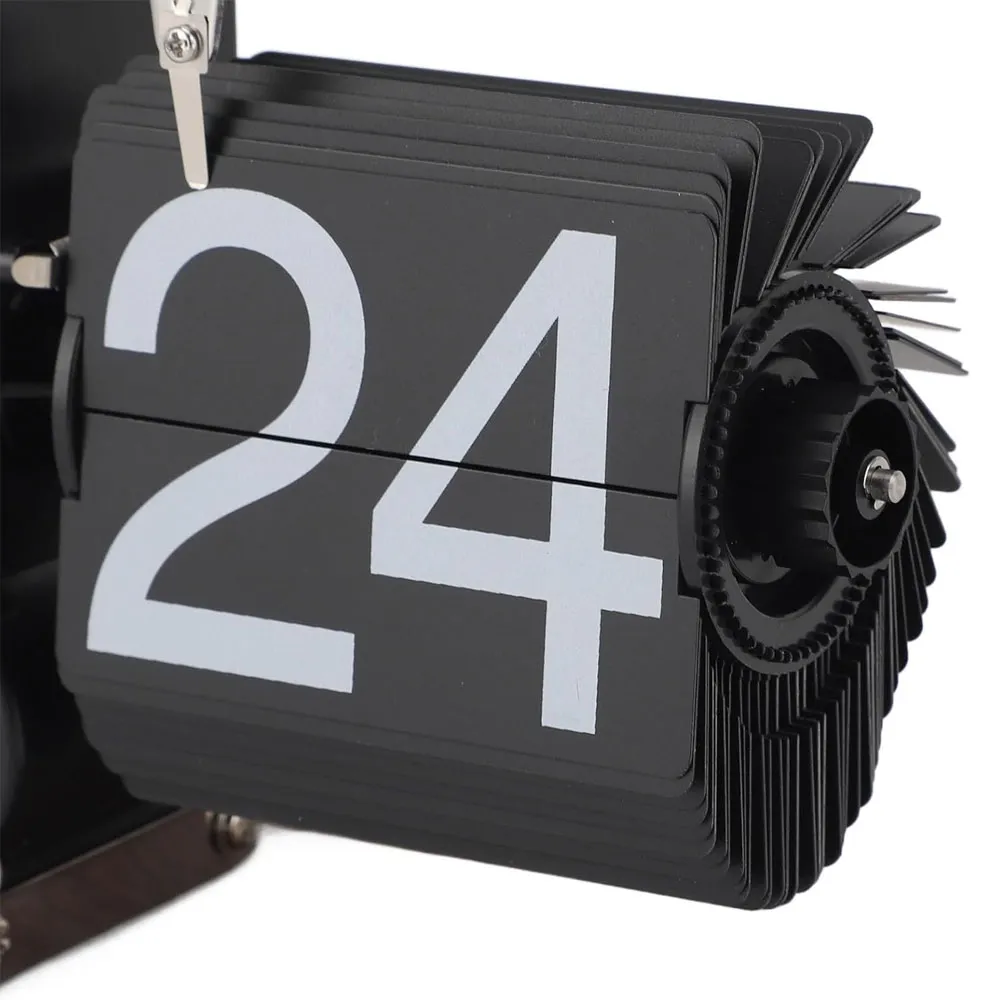 Desktop Mechanical Clock, Retro Digital Flip Desk Clock, Walnut Base Battery Powered for Office - Black