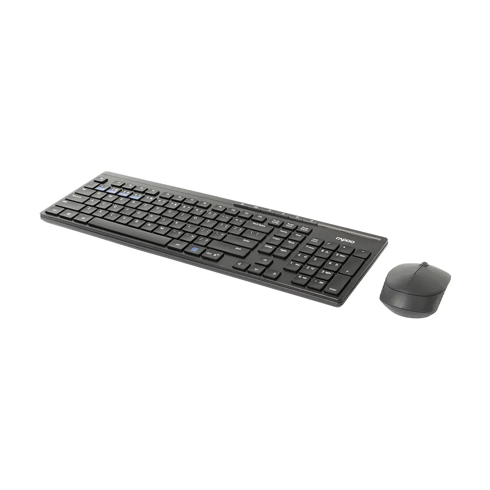 Rapoo 8100GT Multi-Mode Wireless Keyboard & Mouse Combo, Bluetooth, 2.4GHz, 1300 DPI Mouse, Long Battery Life, Ergonomic Design, Nano USB Receiver - Black