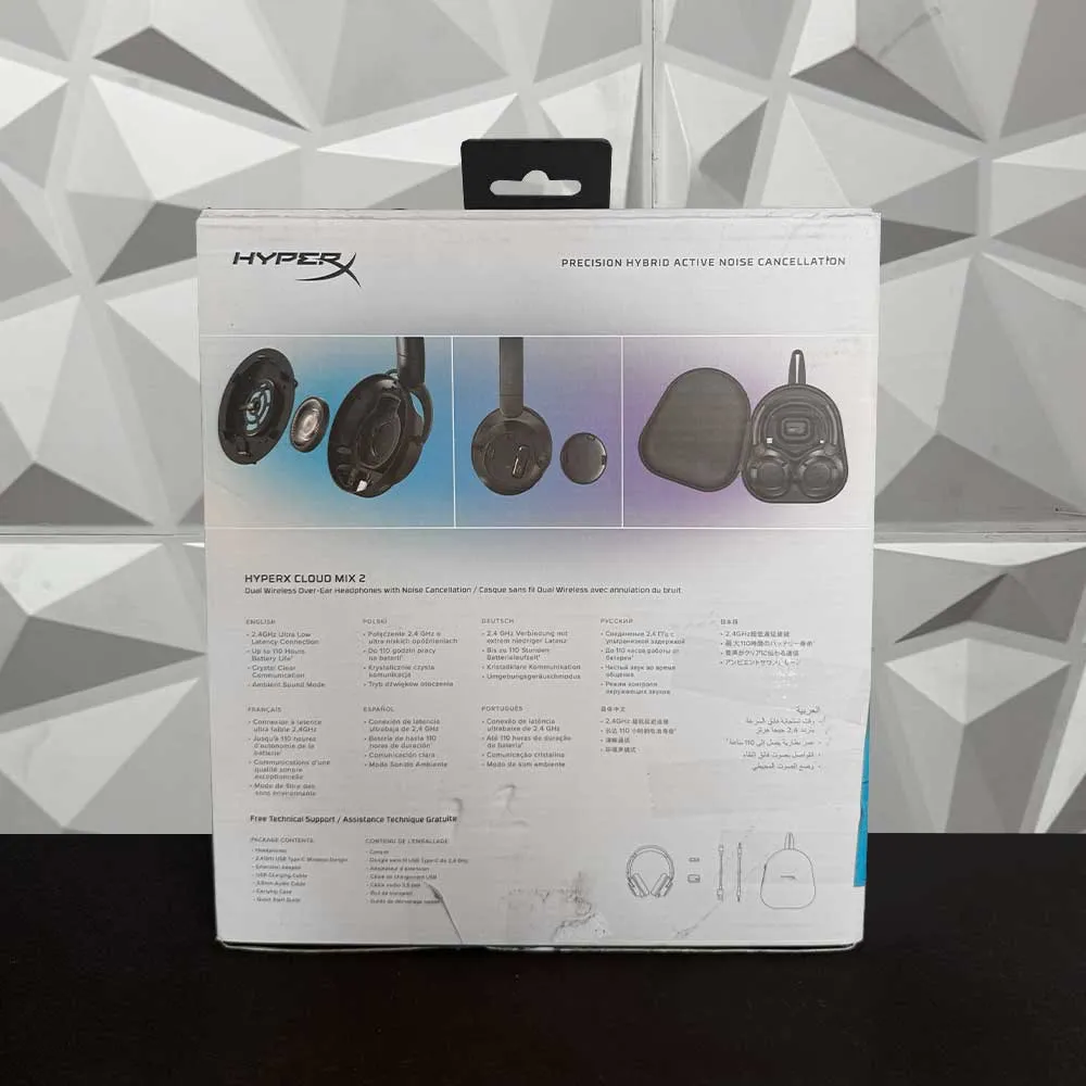 HyperX Cloud Mix 2 – Dual Wireless Over-Ear Headphones with ANC, 2,4GHz dongle, Bluetooth 5.3, PC, PS5, Nintendo Switch, Steam Deck, Mobile, USB-C - Used