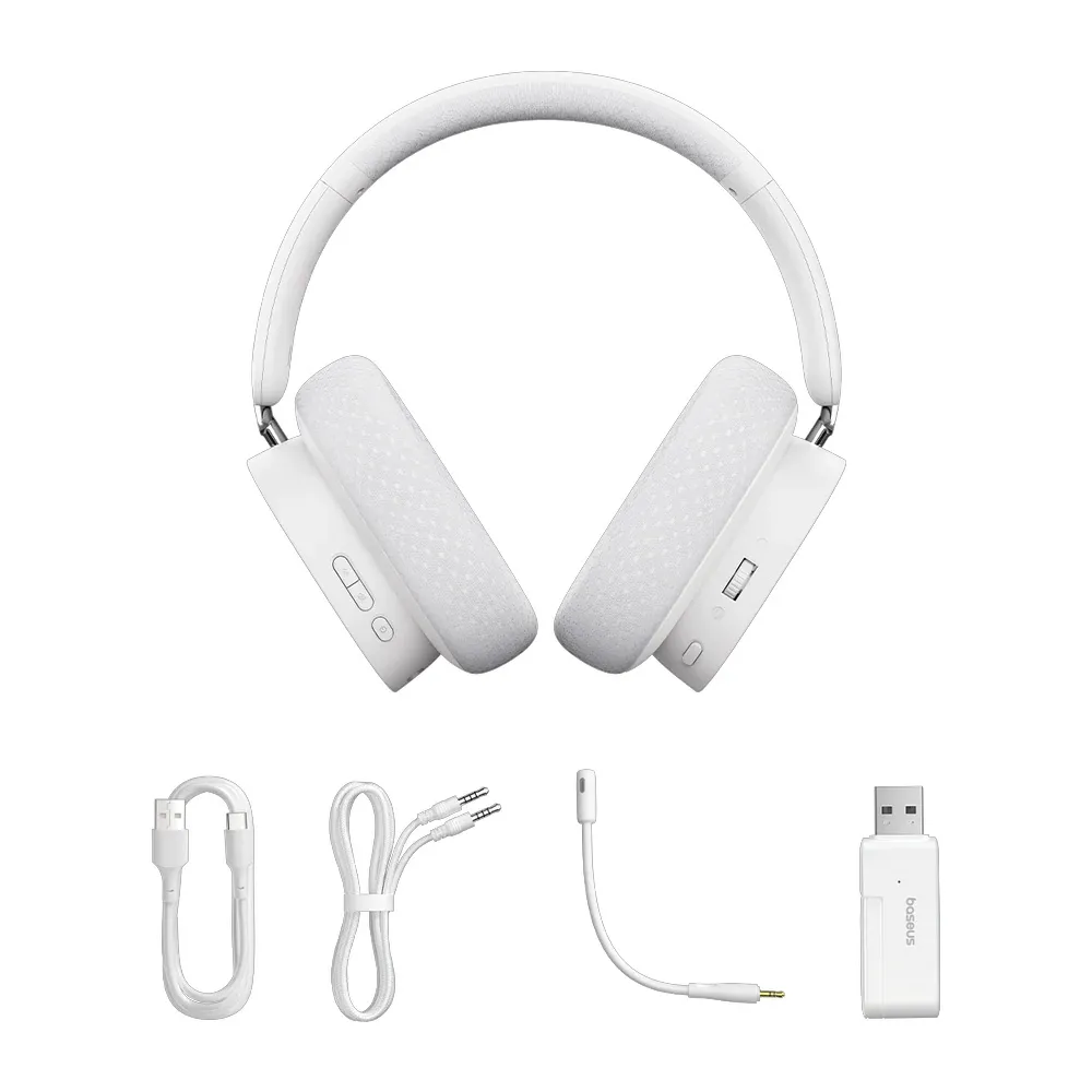 Baseus AeQur GH02 Bluetooth 5.3 Headphones, 3 Connectivity Modes, 2.4G/Wireless/Cable, Detachable Earbuds with Microphone, Gaming Headset