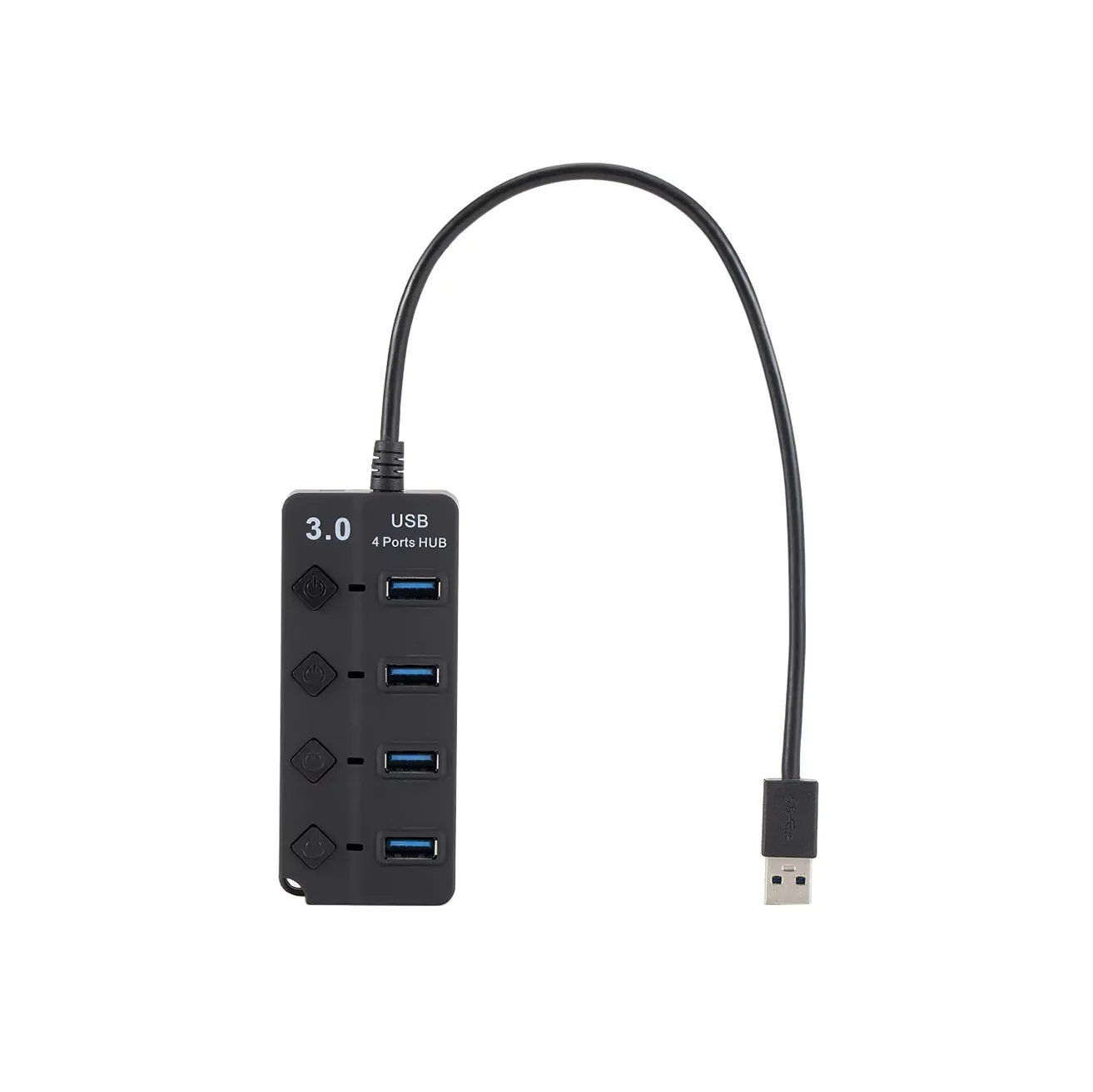 4 Ports USB HUB Independent Switch and LED Indication, USB 3.0 Divider for Computer Laptop PC Tablet Smart Phone Use - Black