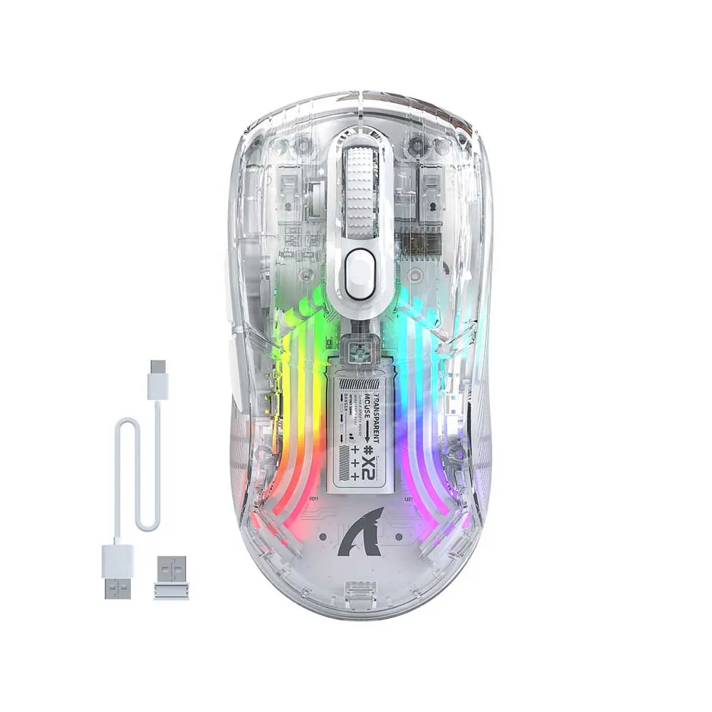 ATTACK SHARK X2 Pro Wireless Gaming Mouse with RGB Charging Dock, Tri-Mode PC Gaming Mice 2.4G/Bluetooth/Wired, Noiseless, PixArt 3212 4000 DPI - Transparent 