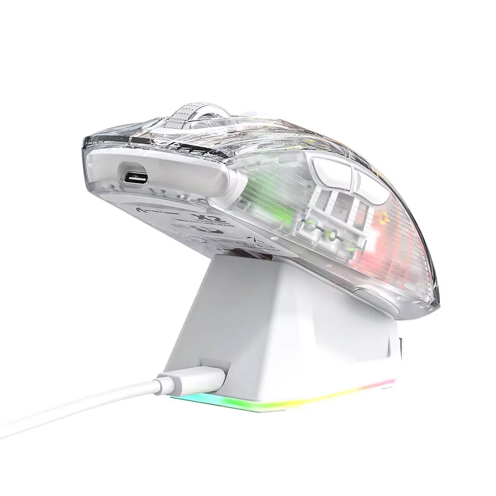 ATTACK SHARK X2 Pro Wireless Gaming Mouse with RGB Charging Dock, Tri-Mode PC Gaming Mice 2.4G/Bluetooth/Wired, Noiseless, PixArt 3212 4000 DPI - Transparent 