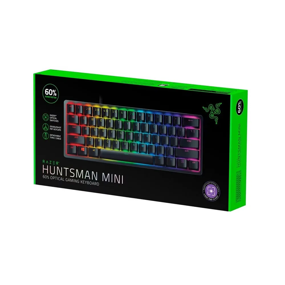 Razer Huntsman Mini 60% Gaming Keyboard Fast Keyboard Switches, Clicky Optical Switches, Chroma RGB Lighting, PBT Keycaps - Black