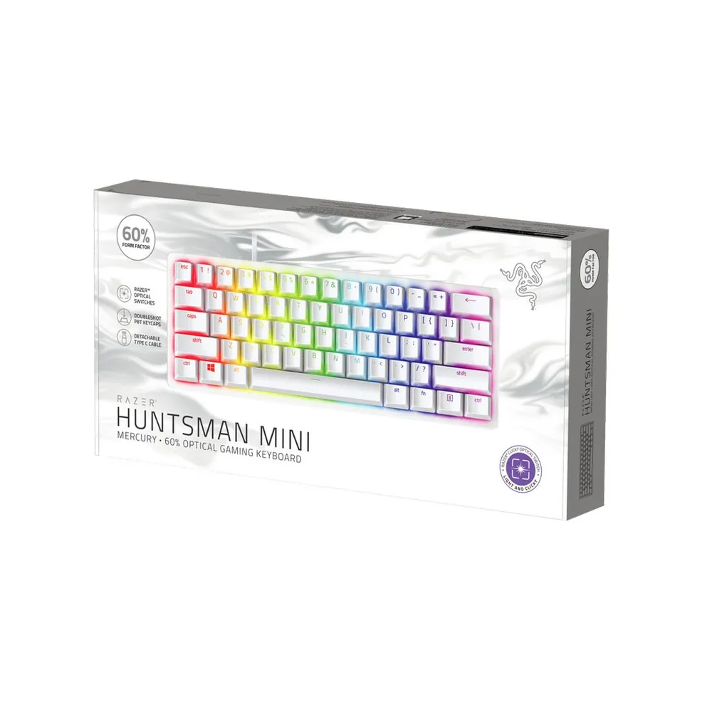 Razer Huntsman Mini 60% Gaming Wired Keyboard, Linear Optical Switches, 61 Keys, Chroma RGB Lighting, PBT Keycaps - Mercury White