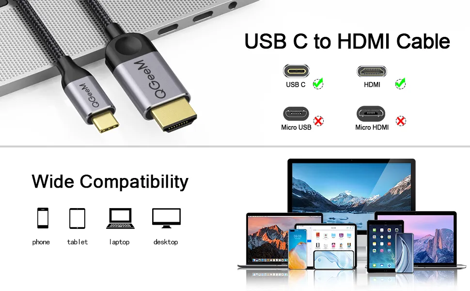 QGEEM USB-C TO HDMI CABLE-4K@30HZ