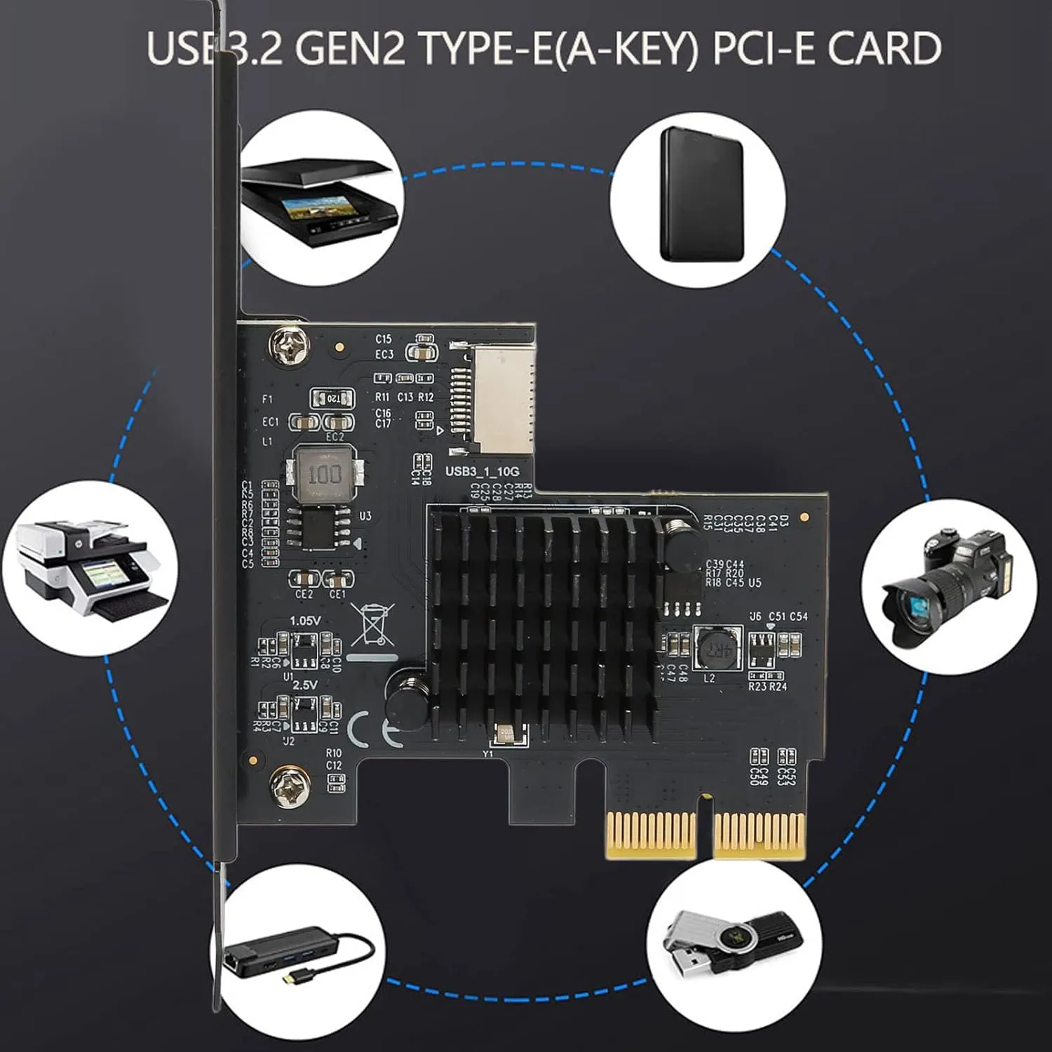 USB 3.2 Expansion Card, Front Panel Plug and Play 10Gbps