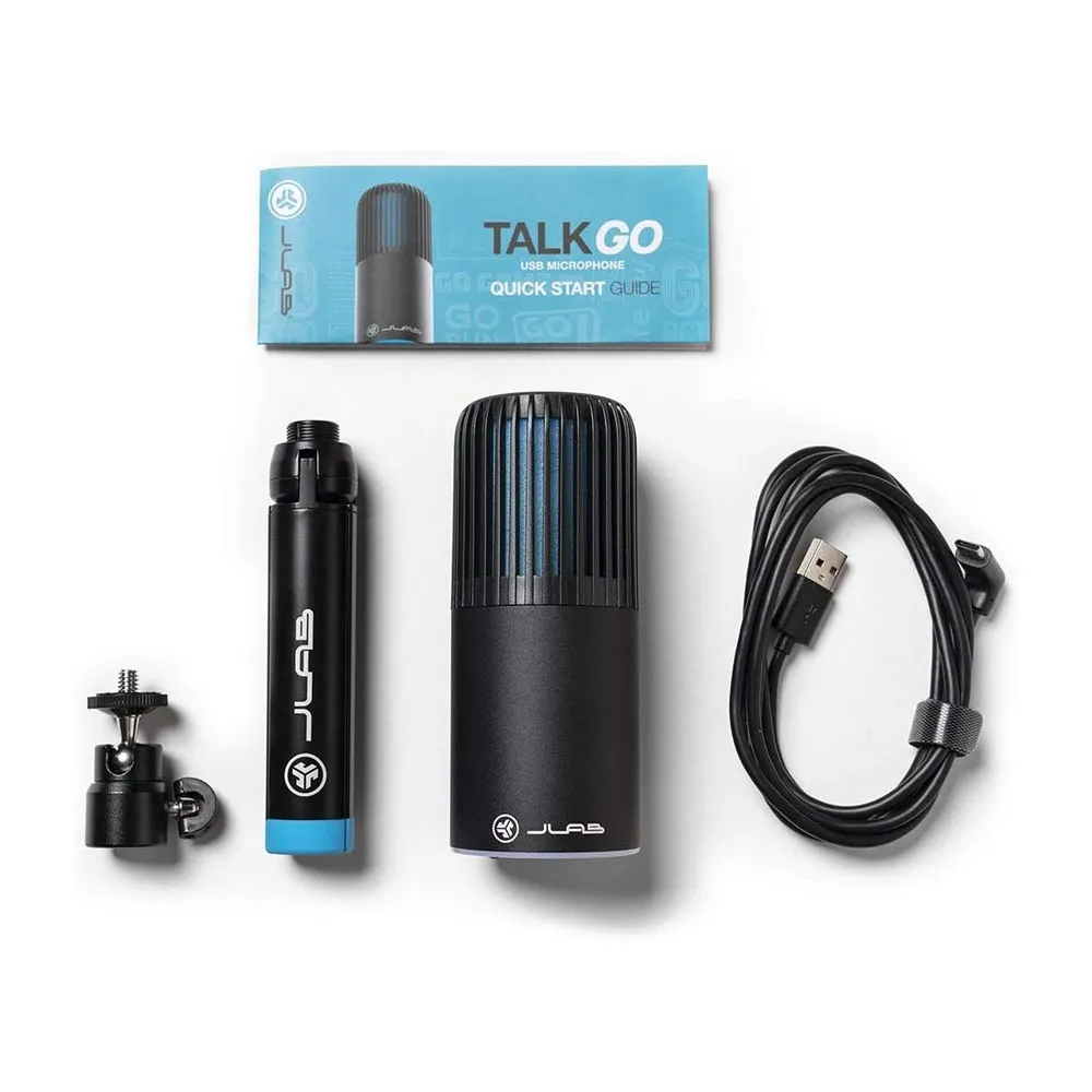 JLab Talk Go USB Microphone, USB-C Output, Cardioid or Omnidirectional, 96k Sample Rate, 20Hz, 20kHz Frequency Response, Volume Control and Quick Mute, Plug and Play