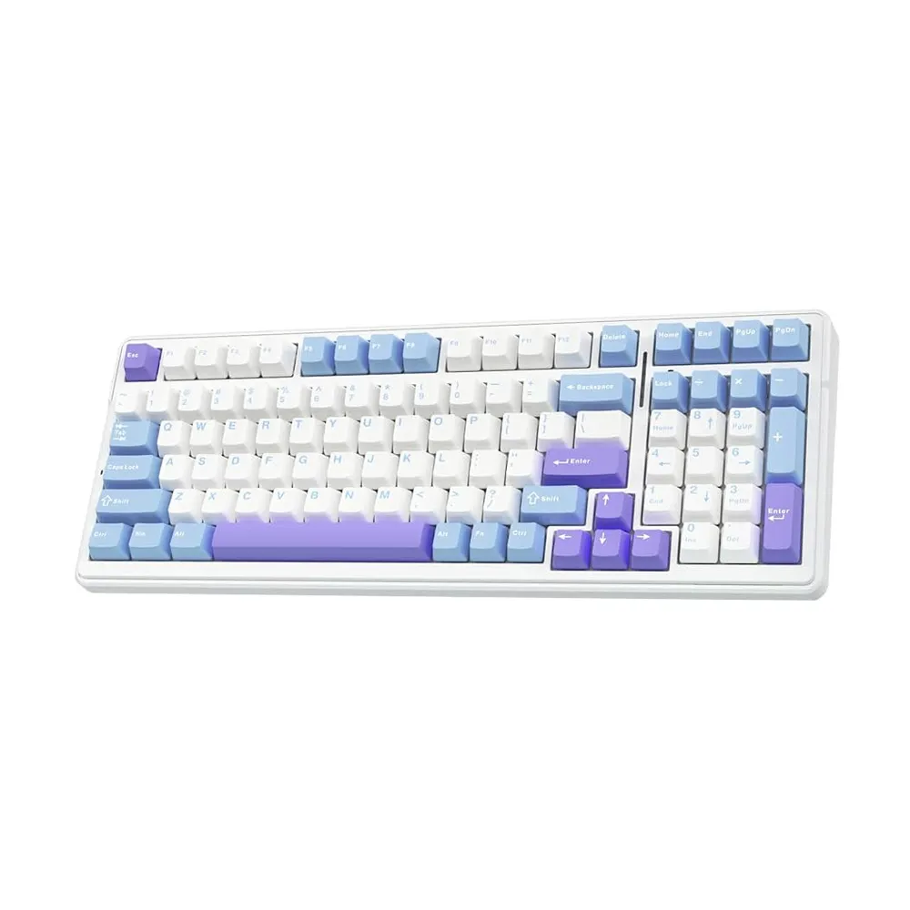 Aula F99 Wireless Mechanical Keyboard, Hot Swappable Gasket Custom Gaming Keyboard with Five-Layer Padding, BT/2.4GHz/USB-C, 8000mAh Battery - Blue&Purple&White