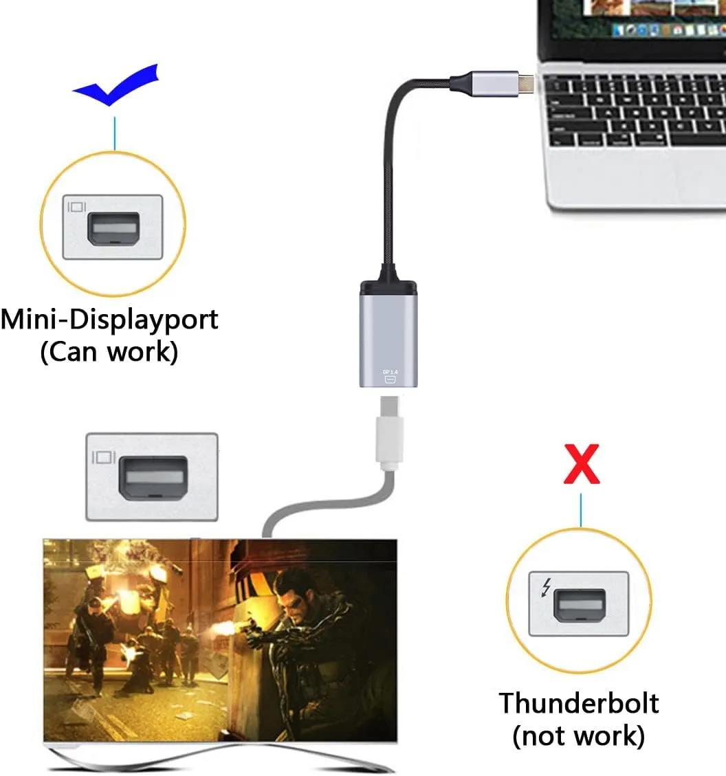 USB Type-C to Mini DisplayPort Adapter 4K 60hz for Tablet & Phone & Laptop