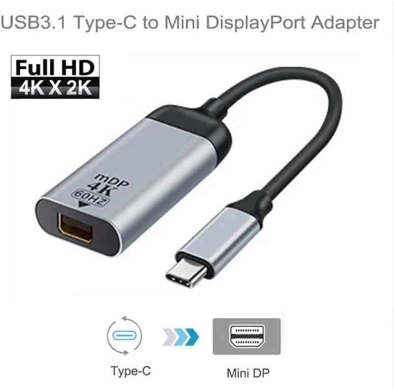 USB Type-C to Mini DisplayPort Adapter 4K 60hz for Tablet & Phone & Laptop