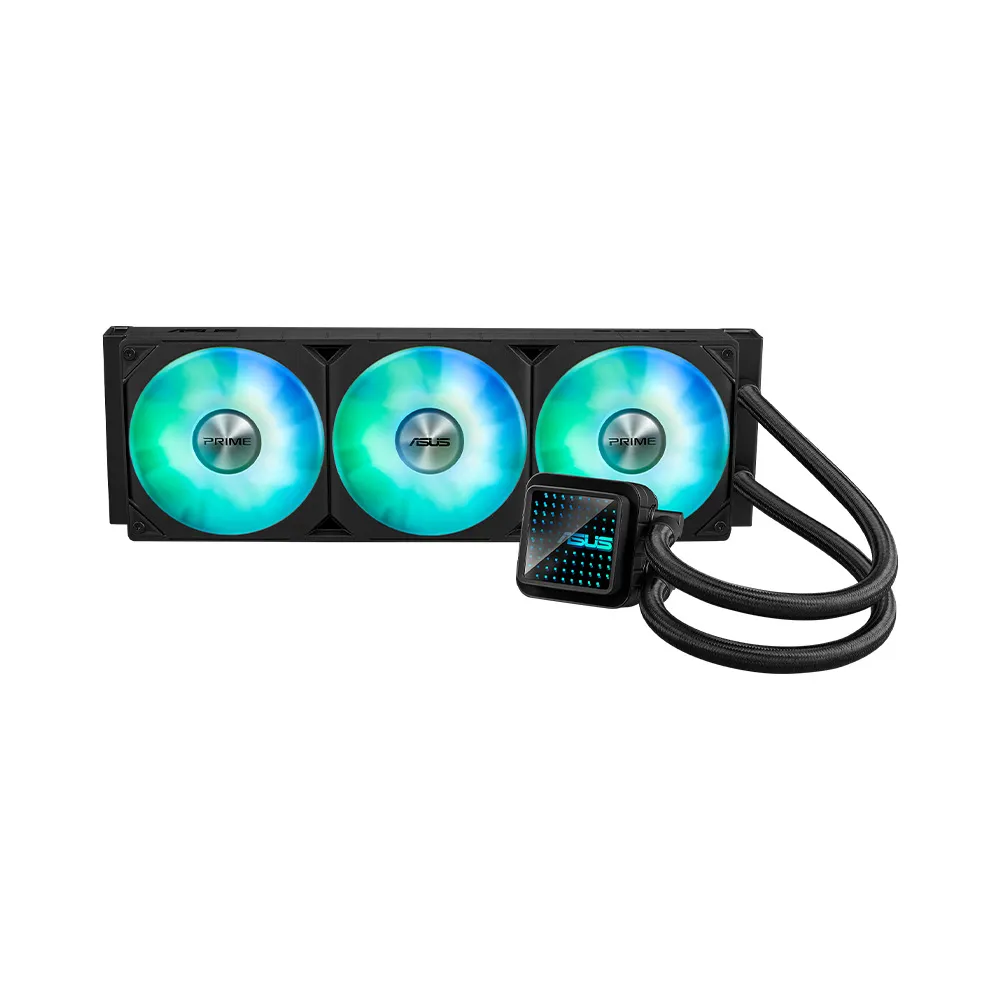 Asus Prime LC 360 ARGB all-in-one CPU liquid cooler, water block with infinity mirror lens options, pre-installed ARGB fans and Aura lighting - Black