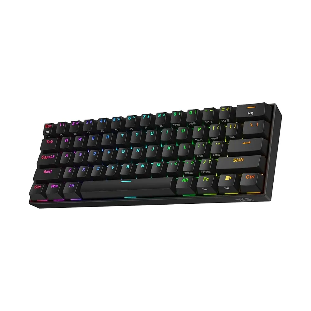 Redragon K530 Draconic Pro 60% Wireless RGB Mechanical Gaming Keyboard, Bluetooth, Wired 3-Mode, 61 Keys, w/Hot-Swap Socket, Brown Switches - Black