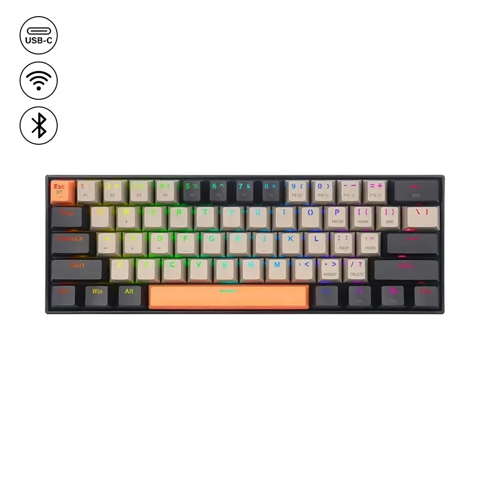 Redragon K530 Pro Draconic 60% BT/kabelgebundene / 2,4 GHz kabellose mechanische, 61 Tasten, Hot-Swap-fähige RGB-Gaming-Tastatur mit Tactile braunem Schalter, für Windows/Mac/Android