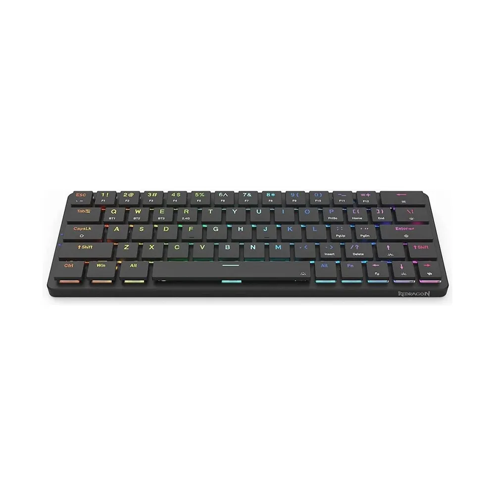 Redragon Elise Pro K624P-KBS Mechanical Gaming Keyboard RGB LED Backlit 63 Key Wired/Wireless and Bluetooth Low Profile, Blue Switches - Black