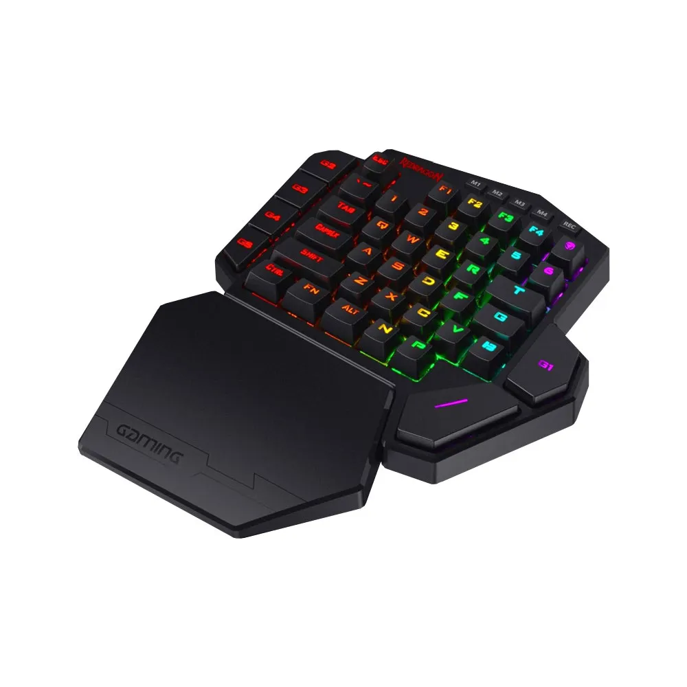 Redragon K585 DITI One-Handed RGB Mechanical Gaming Keyboard, Type-C Professional Keypad, 7 Onboard Macro Keys, Blue Switch, 42 Keys - Black