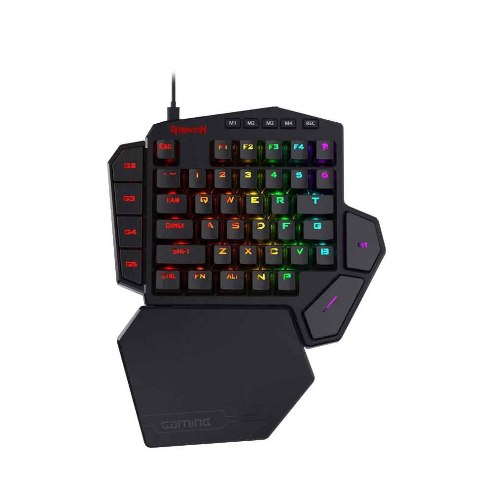 Redragon K585 DITI One-Handed RGB Mechanical Gaming Keyboard, Type-C Professional Keypad, 7 Onboard Macro Keys, Blue Switch, 42 Keys - Black