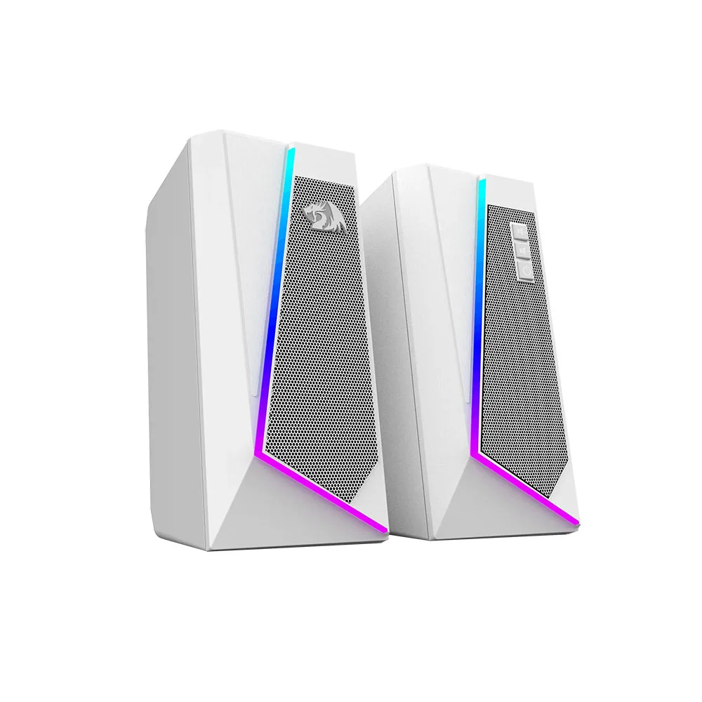 Redragon GS520 Anvil RGB Desktop Speakers, 2.0 Channel PC, Colorful LED Modes, USB Powered w/ 3.5mm Cable - White