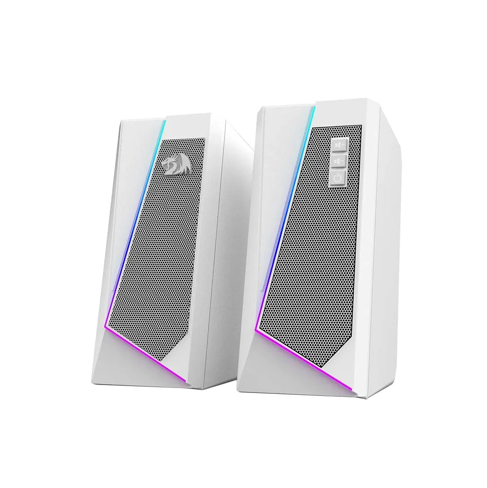 Redragon GS520 Anvil RGB Desktop Speakers, 2.0 Channel PC, Colorful LED Modes, USB Powered w/ 3.5mm Cable - White